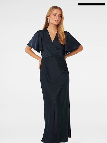 Forever New Blue Chelsea Flutter Sleeve Satin Maxi Dress (B11197) | €70