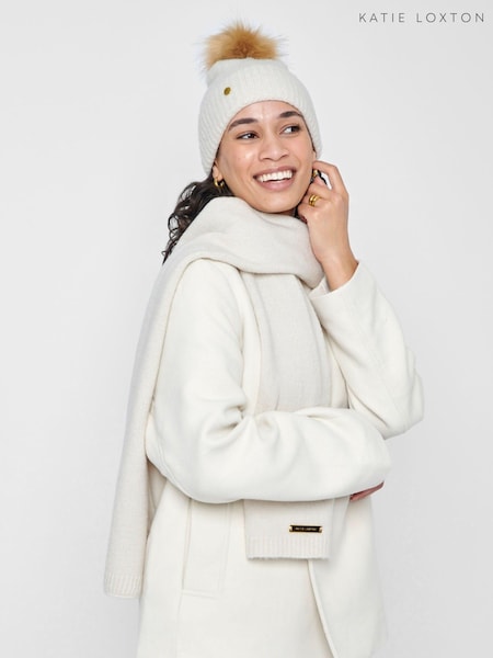 Alb - Katie Loxton SetHat & Eșarfă tricotat fin în cutie (B11210) | 178 LEI
