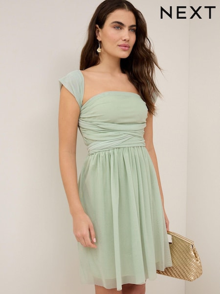 Sage Green Mesh Multiway Bridesmaid Wedding Mini Dress (B11242) | €25