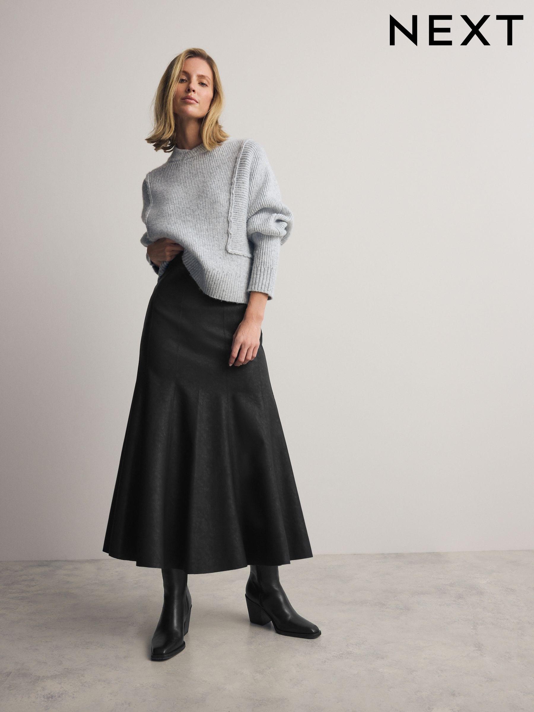 Womens black knee length skirt online