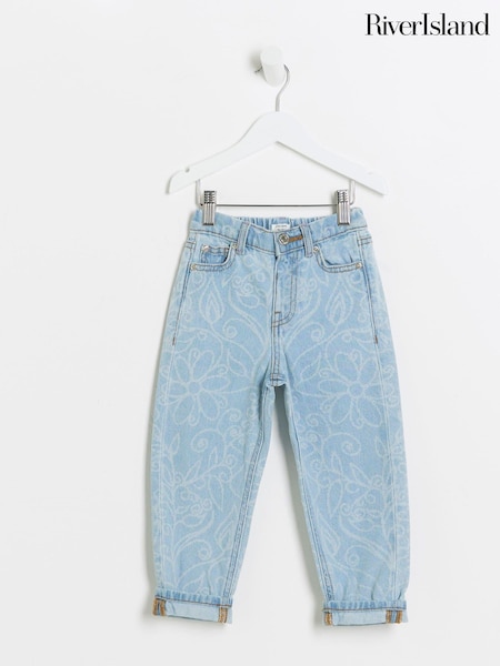 River Island Mini Girls Flower 100% Cotton Mom Jeans (B11317) | 91 LEI