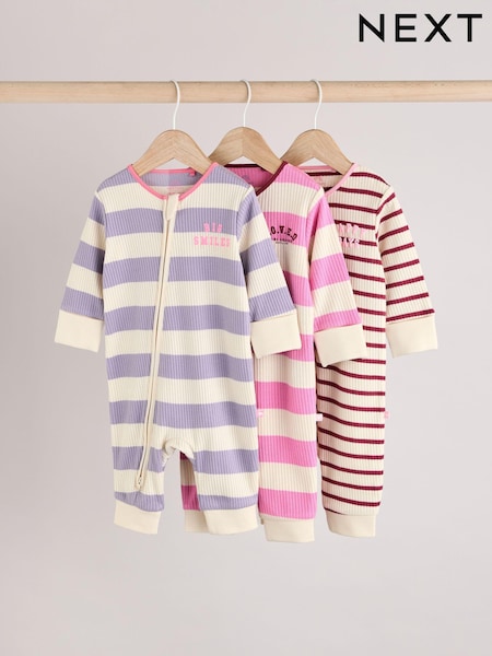 Rosa/morado - Two Way Zip Baby Footless 100% Cotton Sleepsuits 3 Pack (0mths-3yrs) (B11342) | 28 € - 30 €