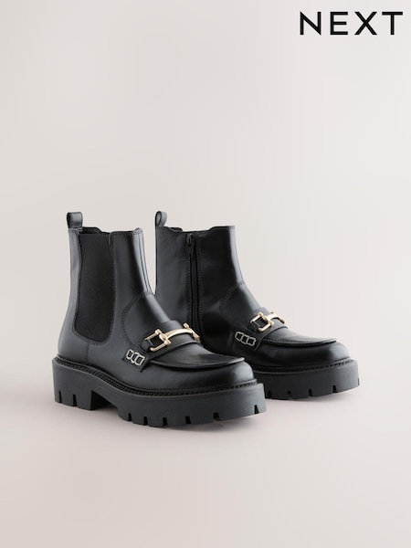Black Leather Forever Comfort® Buckle Detail Loafer Chelsea Boots (B11344) | 2,296 UAH