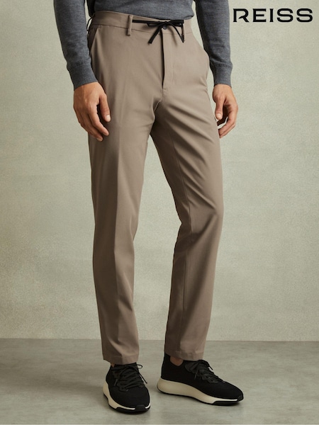 Reiss Taupe Brown Split Technical Drawstring Trousers (B11374) | €185