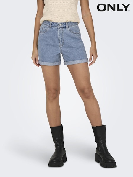 ONLY Blue 100% Cotton High Waisted Denim Mom Shorts (B11399) | €12