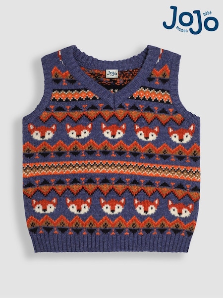 JoJo Maman Bébé Denim Blue Fox Knit FairIsle Pattern Tank Top (B11416) | €33
