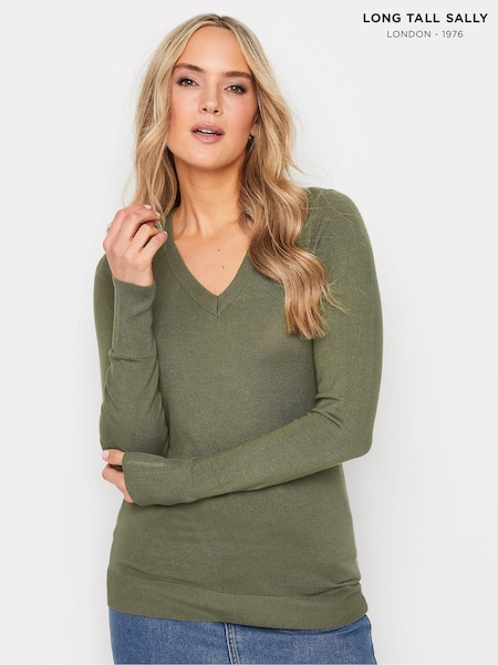 Long Tall Sally Green V-Neck Lightweight Jumper (B11430) | €32