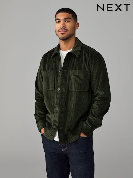 Green Corduroy Twin Pocket 100% Cotton Shacket Overshirt (B11432) | $70