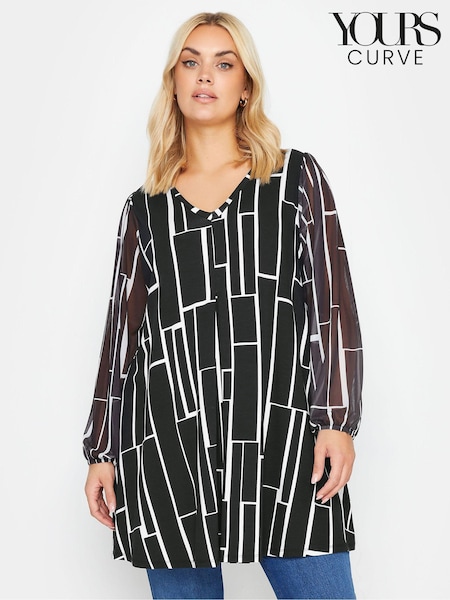 Yours Curve Geometric Print Mesh Sleeve Top (B11468) | 44 €