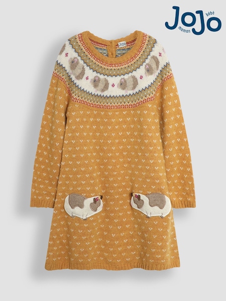 JoJo Maman Bébé Mustard Yellow Guinea Pig Knitted Dress (B11500) | €57