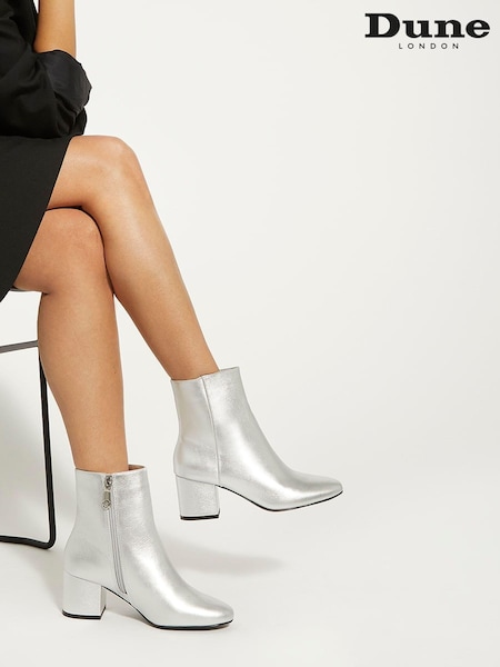 Dune London Silver Ottack Low Block Heel Boots (B11551) | €88