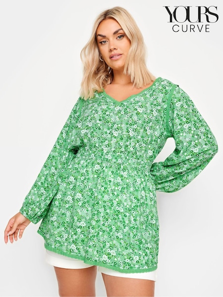 Yours Curve Green Trim Smock Top (B11562) | €44