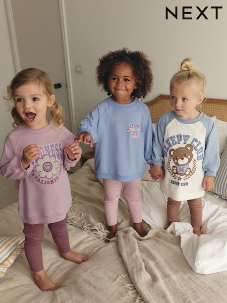 Blue/ Purple/ White Sleepy Bear - Leggings Pyjamas 3 Pack (9mths-8yrs) (B11568) | 40 € - 48 €