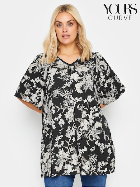 Yours Curve Black Pleated Angel Sleeve Swing Top (B11612) | €31