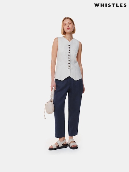 Whistles Blue 100% Linen Barrel Leg Trousers (B11637) | €126