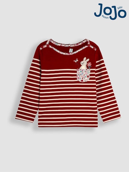 وردي توتي أرنب - JoJo Maman Bébé Cotton Long Sleeve Pocket Breton Top (B11648) | ‏93 د.إ.‏