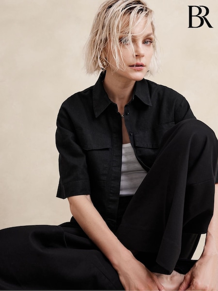 Negru - Banana Republic Hemp-Cotton Decupat/Trei sferturi Cămăși (B11662) | 484 LEI