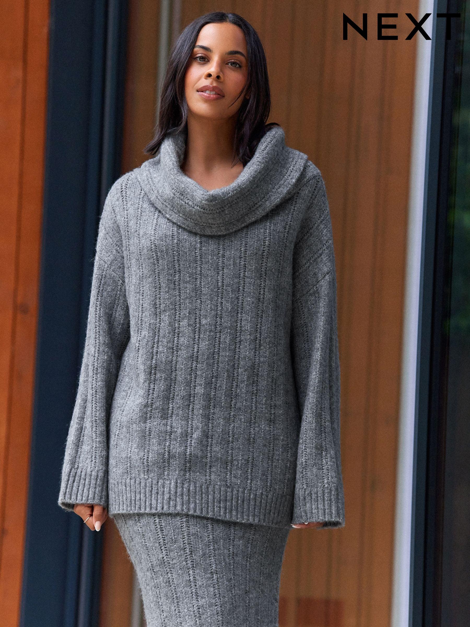 Women s Grey Jumpers Ladies Grey Stripe Printed Jumpers Next