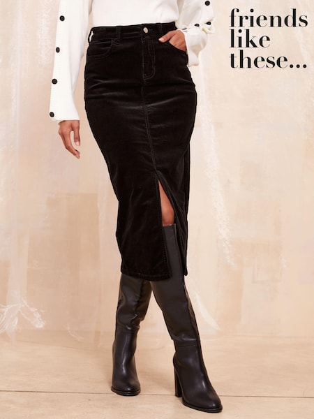 Friends Like These Black Corduroy Split Front Denim Midi Skirt (B11859) | €33