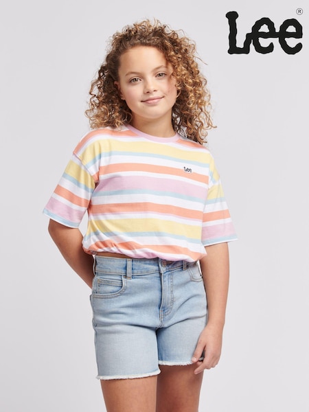 Lee Pink Girls 100% Cotton Elasticated Hem Stripe T-Shirt (B11875) | €36 - €43