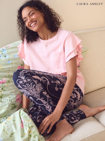 Laura Ashley Navy Josette 100% Cotton Jersey Pyjamas Set (B11970) | ₪161