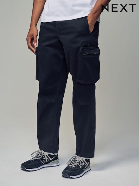 Black Regular Fit Soft Touch Utility Cargo Trousers (B11984) | R$ 385
