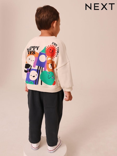 Animais Ecru - 100% Cotton Backprint Sweatshirt and Joggers Set (3mths-7yrs) (B12013) | R$ 165 - R$ 205