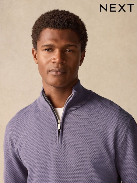 Бузково-фіолетовий - Regular Fit 100% Cotton Premium Quarter Zip Jumper (B12018) | 1 448 грн