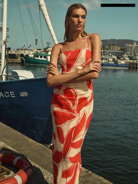 Forever New Pure Linen Alana Strappy Midi Dress (B12024) | 396 LEI