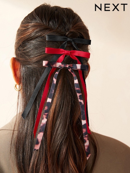 Leopard / Red / Black Mini Bow Hair Clips 3 Pack (B12026) | €6