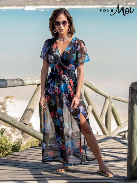 Musta - Pour Moi Lyhyt hiha Chiffon Wrap Maksi- Kaftan (B12049) | €71
