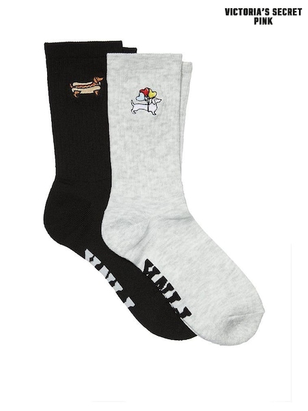 Victoria's Secret PINK Heather Grey & Pure Black Crew Sock 2-Pack (B12097) | €18.50