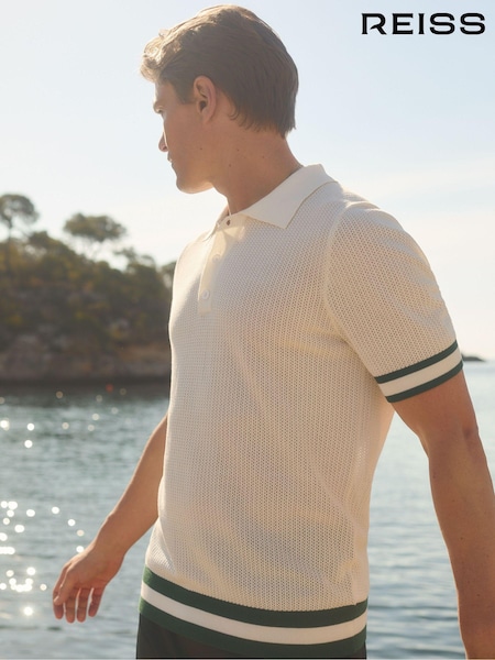 Reiss White Quinn Reiss | Ché Knitted Half-Button Polo Shirt (B12104) | €167