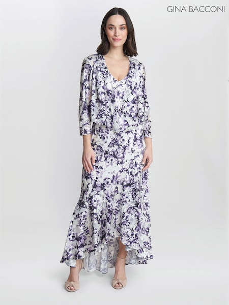 Gina Bacconi Rina Printed Midi Length Sleeveless White Dress And Jacket Set (B12161) | 229 €