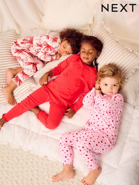 Rote Schleife/ Herz - Long Sleeve Snuggle Pyjamas 3 Pack (9mths-16yrs) (B12259) | 38 € - 54 €