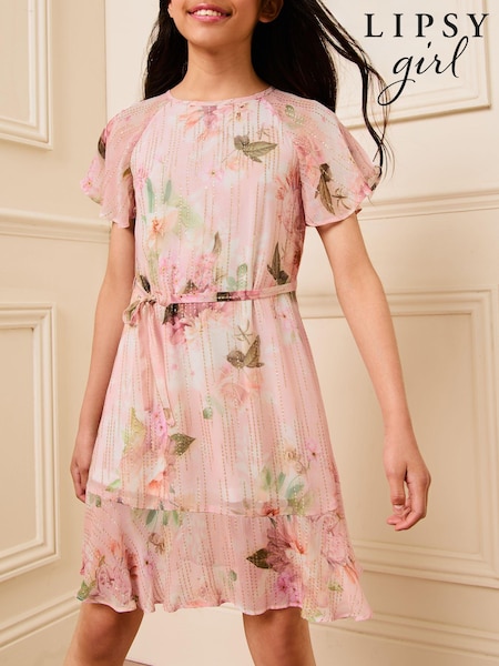 Lipsy Pink Floral Sparkle Shift Occasion Dress (From 2-16yrs) (B12311) | € 21 - € 26