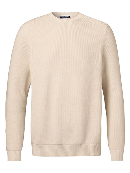 Cream - Pulover din bumbac cu guler rotund 100% Charles Tyrwhitt pieptănat (B12323) | 670 LEI