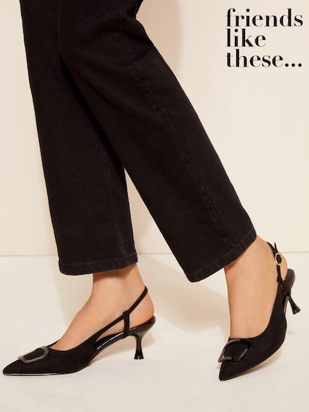 Negru - Friends Like These cu cataramă pătrată vârf ascuțit Slingback Teniși (B12374) | 150 LEI