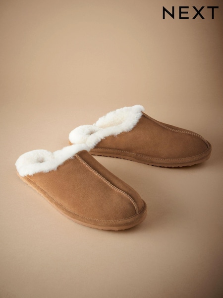 Tan Brown Signature Shearling Mule Slippers (B12389) | €22
