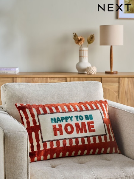 Happy To Be Home Cut Velvet Slogan Cushion (B12427) | ‏84 د.إ.‏