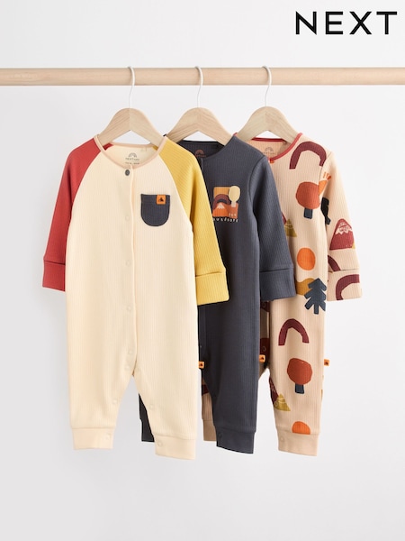 Brown/Khaki Baby Footless Sleepsuits 3 Pack (0mths-3yrs) (B12453) | OMR7