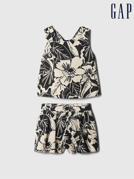 Gap Black/White Linen Cotton Vest Top and Shorts Set (12mths-5yrs) (B12469) | €17