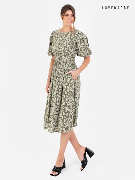 Cross Over Elasticated Detail Waist Textured Midi Dress (B12470) | €30