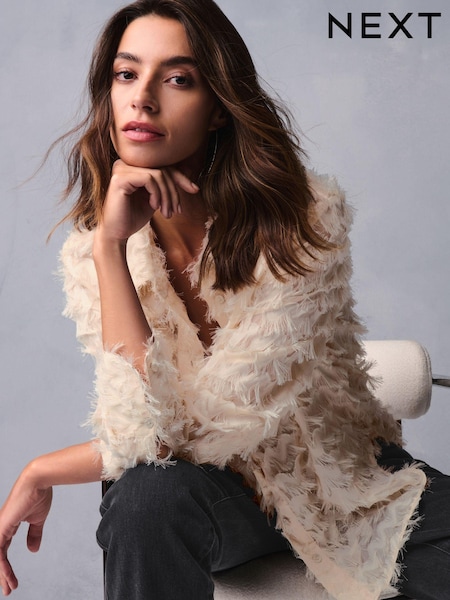 Ecru Long Sleeve Tufty Textured Jacquard Shirt (B12502) | €17.50