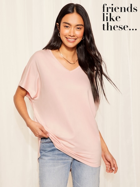Friends Like These Pink Short Sleeve V Neck Tunic Top (B12560) | R$ 215
