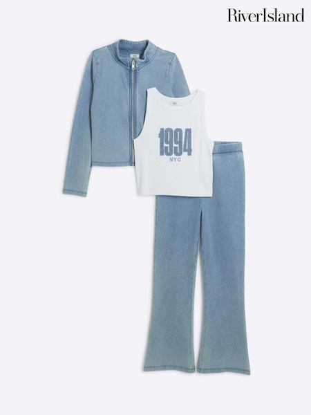 River Island Girls Denim Zip Through 100% Cotton Jeans 3 Piece (B12570) | 166 LEI