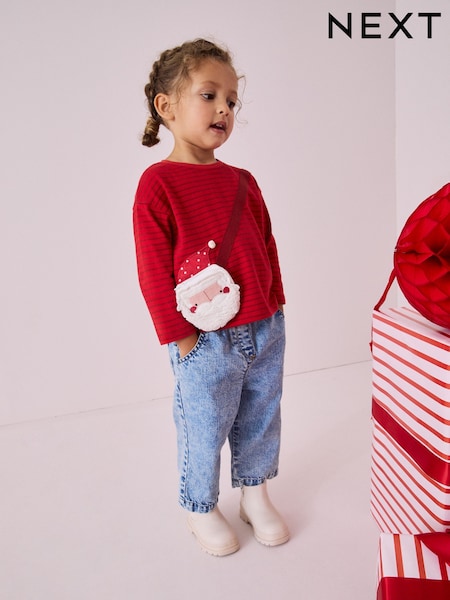 Красный с Санта-Клаусом - 100% Cotton Long Sleeve Bag T-Shirt (3mths-7yrs) (B12594) | €9 - €11