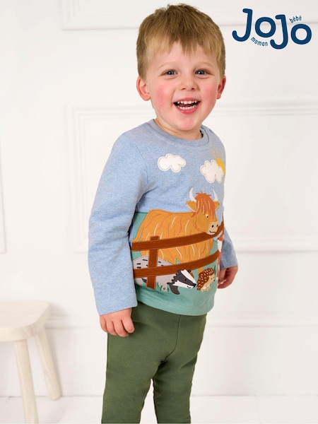 JoJo Maman Bébé Blue Countryside Scene Applique Top (B12618) | AED105