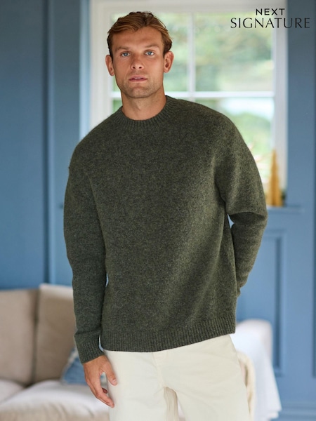 Green Relaxed Fit Signature Brushed Alpaca/Wool Mix Crew Jumper (B12668) | €33