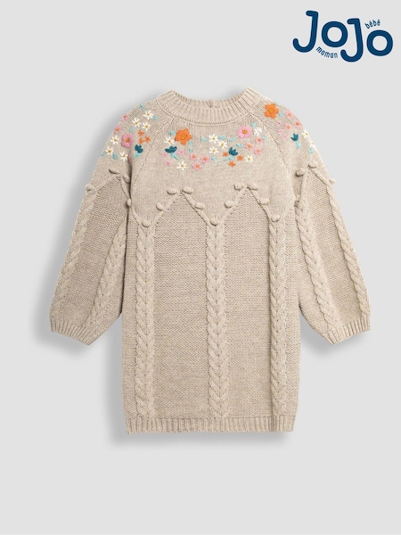 JoJo Maman Bébé Cream Floral Embroidered Cable Knitted Dress (B12720) | €50